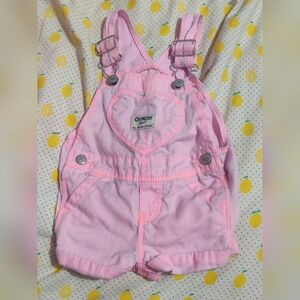 Oshkosh B'gosh 6 Months Pink Short Overalls with Heart Pocket Snap Closure